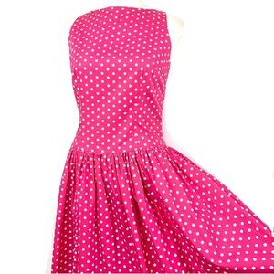 Tracy & Michael Barbie Pink Retro Drop Waist Polka Dot Midi Dress 8